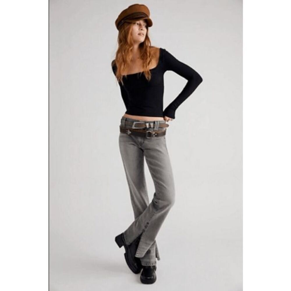 NWT Free People Stillwater Low-Rise Slim Flare Jeans in Ash - 31